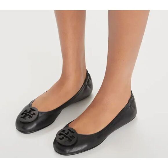 TORY BURCH MINNIE TRAVEL BALLET FLAT in perfect black Size 8 - Picture 1 of 12